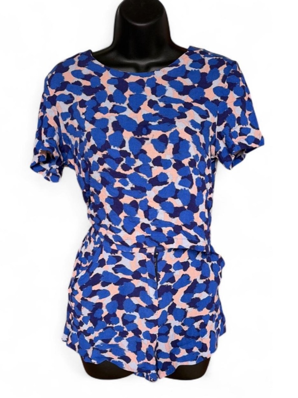 Blue and Pink Abstract Print Short Sleeve short set